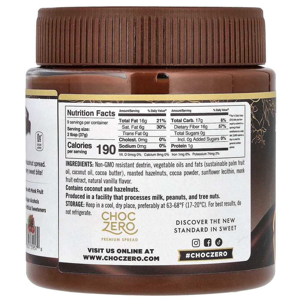 ChocZero Dark Cocoa Hazelnut Spread 340g (12oz)