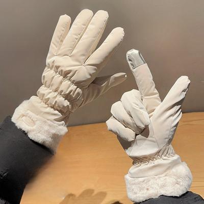 Handschuhe Herbst und Winter Damen Warm Koreanische Version Niedlich Touchscreen Fahren Elektroauto Kälteabweisend Plus Samt Verdickt Winddicht Baumwollhandschuhe