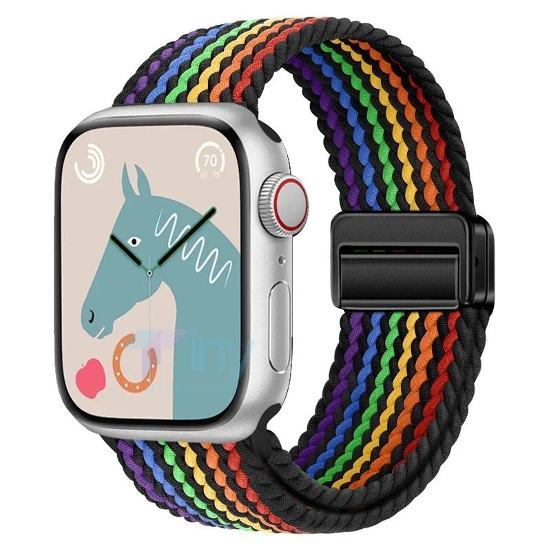 Nylon Band For Apple Watch Strap 44mm 40mm 45mm 46mm 49mm 41mm 38 Magnetic Braided Bracelet iWatch Series Se 7 6 8 9 10 Ultra 2