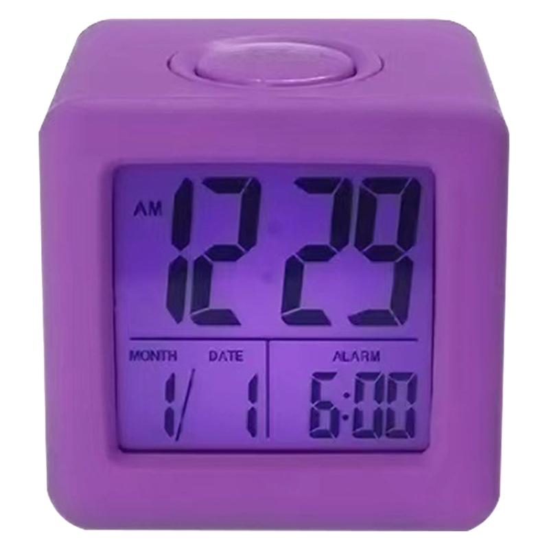 

Компактный силиконовый квадратный будильник с легко читаемым дисплеем для дома и офиса фиолетовый