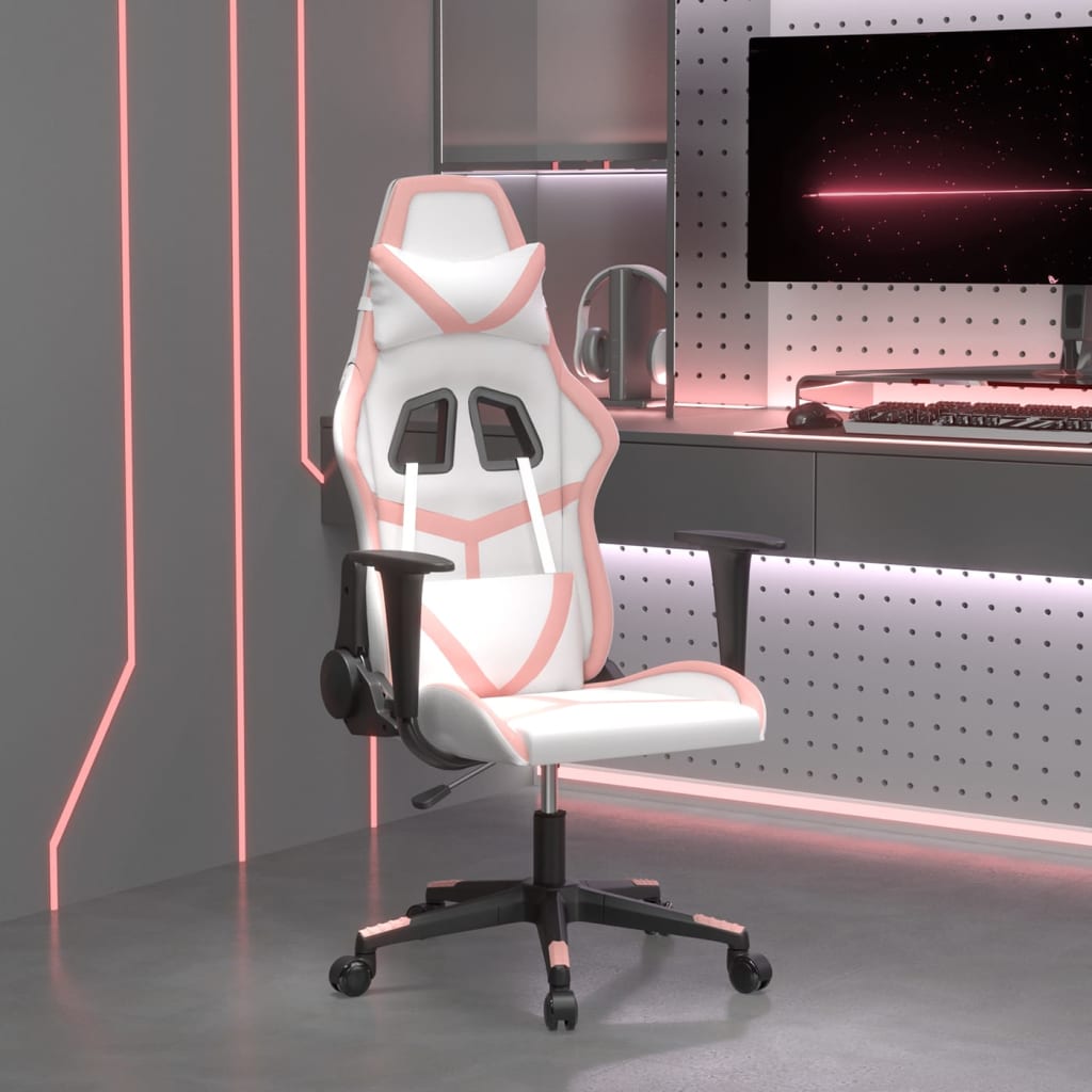 Gaming Chair White and Pink Faux Leather