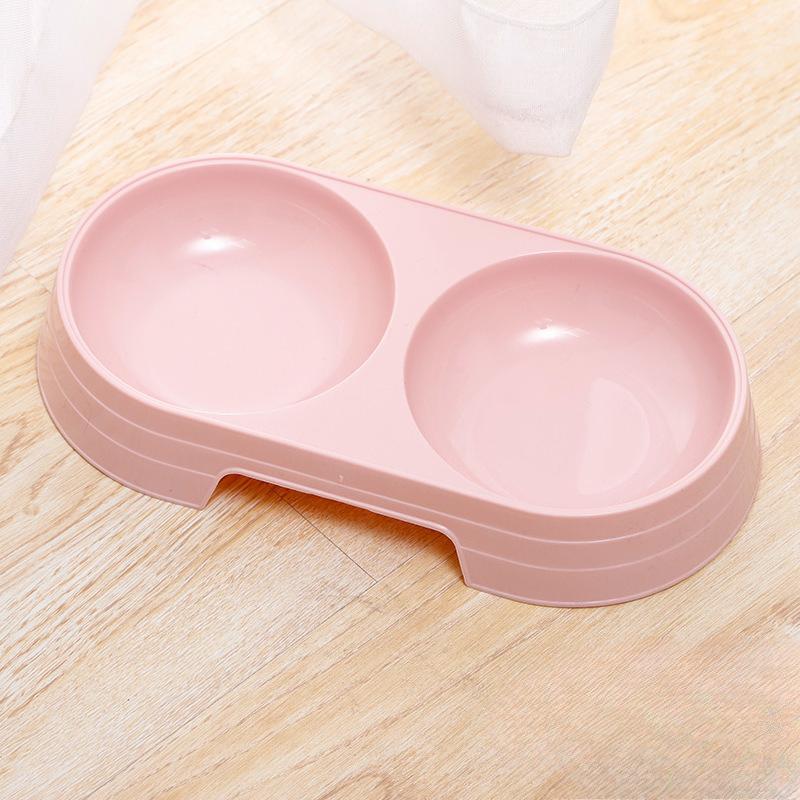 

2026 New Pet Small Double Bowl Pink Blue Puppy Dog Food Feeder Cat Grain Water Dish Pet Accessories