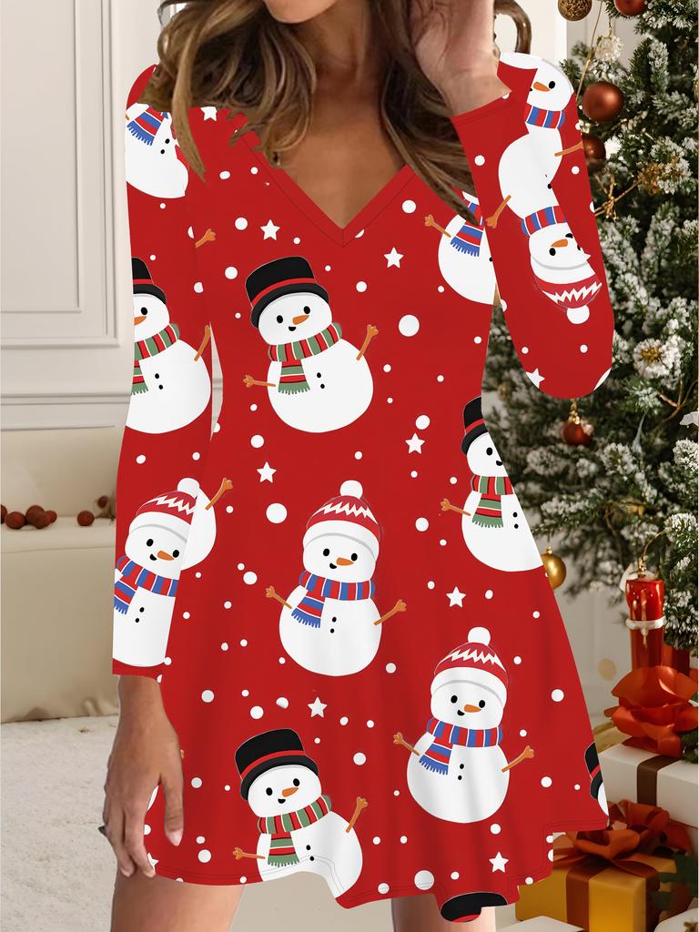 Φόρεμα Τρισδιάστατης Εκτύπωσης Αποκλειστικό Μοντέρνο Είδος για Γυναίκες Φθινόπωρο & Χειμώνα Χριστουγεννιάτικη Έκδοση