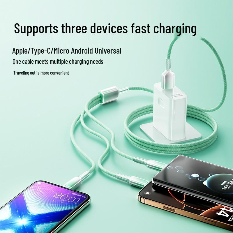 Crystal Ice Gradient 3-in-1 Braided Fast Charging Cable for Huawei & Apple 15 USB Devices
