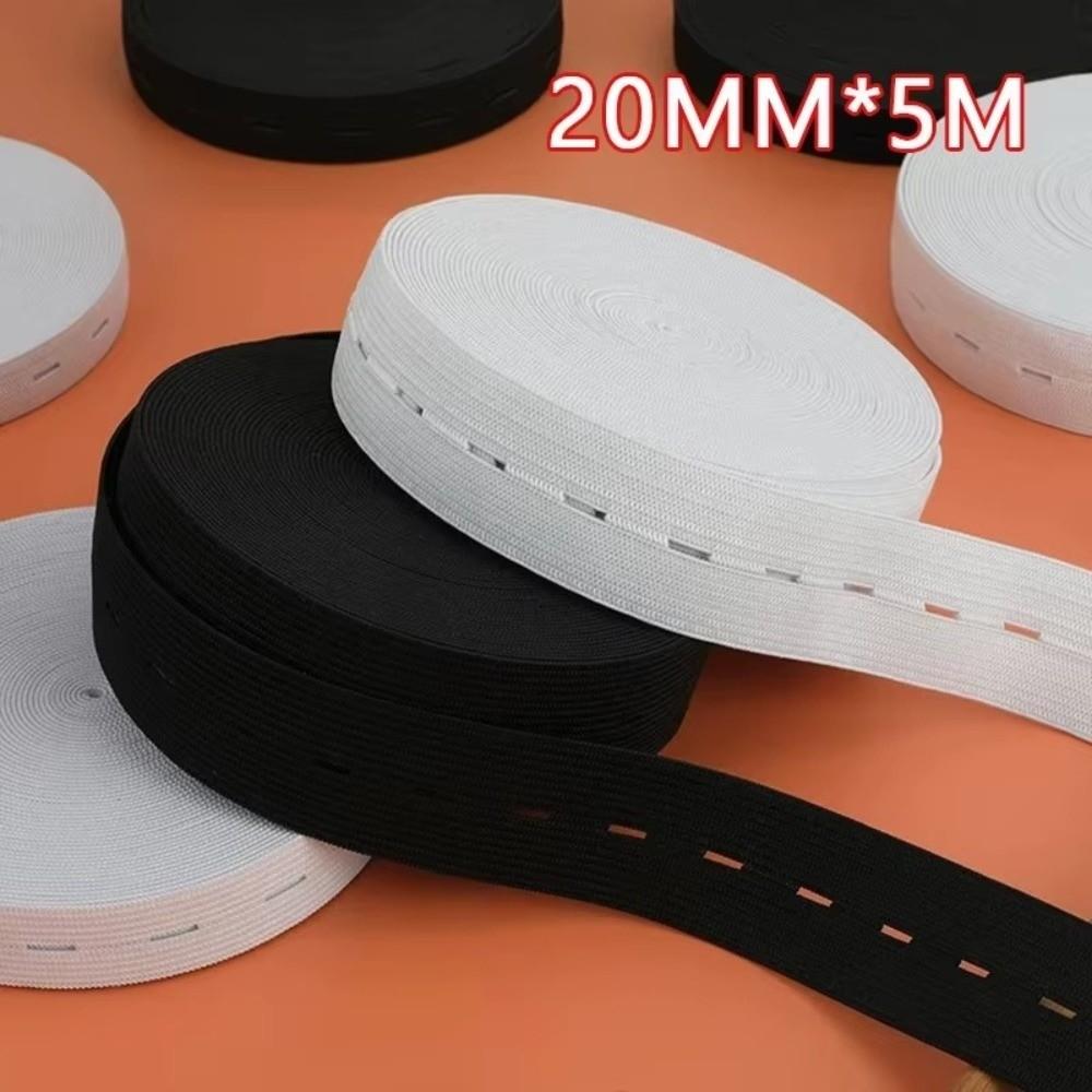 Black White Button Hole Elastic Belt Flat Band Garment Sewing Accessories Elastic Rope Band DIY Adjustable Hole