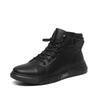 Men's Genuine Leather Black Martin Boots with Velvet, 2022 Spring High-Top Trendy Shoes