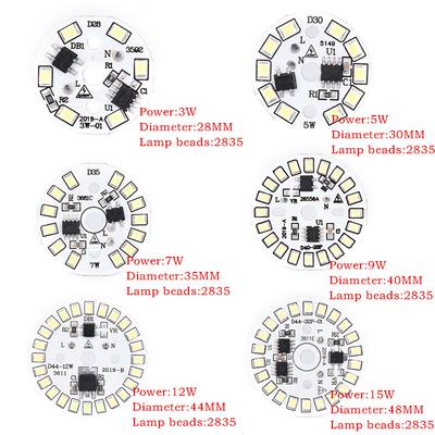 220V 3W/5W/7W/9W/12W/15W LED Bulb Patch Lamp SMD Plate Circular Module Light Source Plate For Bulb Light Dia.28/30/35/40/44/48MM
