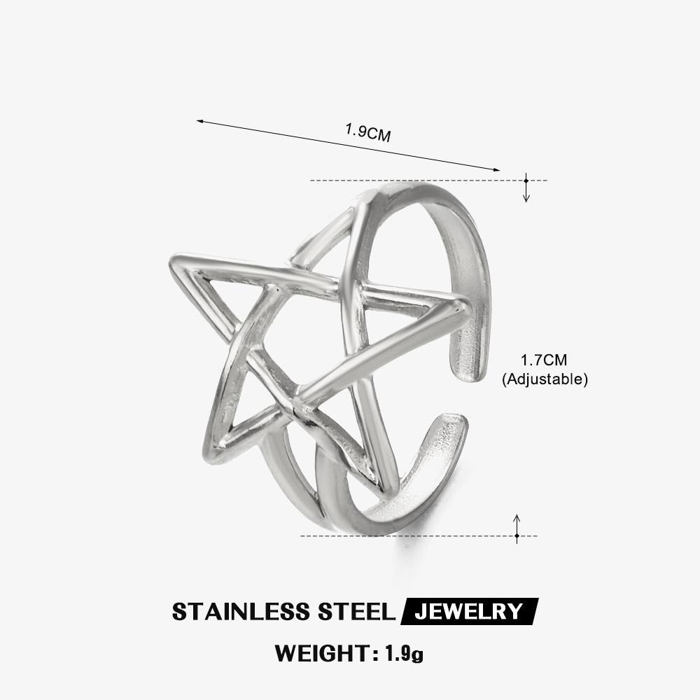 

Stainless Steel Hollow Five Point Star Open Ring For Women French Vintage Ring Party Jewelry Wholesale