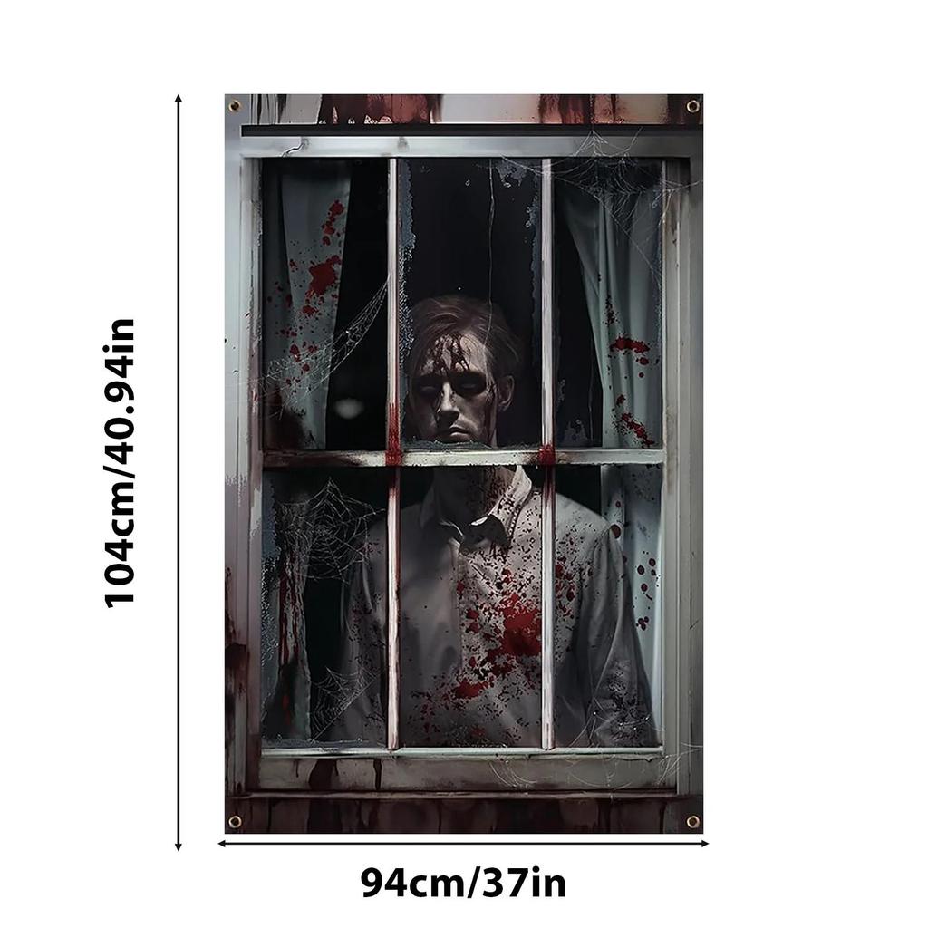 Scary Halloween Curtain Halloween Window Silhouette Decoration Blood Halloween Window Cover Horror Window Poster