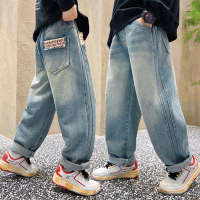 Jungen Coole Jeans Frühlings- und Herbsthosen Koreanische lässige blaue lose Hosen Malerei Druck Kinderkleidung