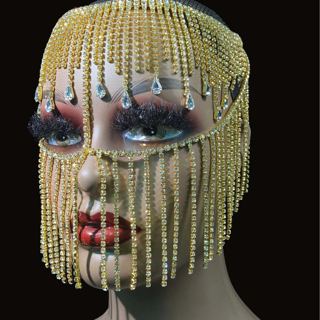 Versatile Rhinestone-Inlaid Tassel Mask: Stylish Full-Face Decoration for Women’s Independent Website Aesthetic