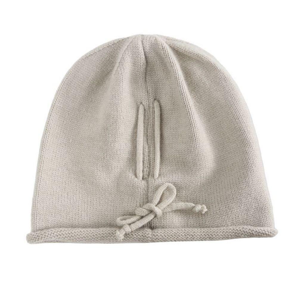 Ear Protection Drawstring Wool Cap Sweet Solid Color Pullover Hat Winter Knitted Cap  Autumn/Winter