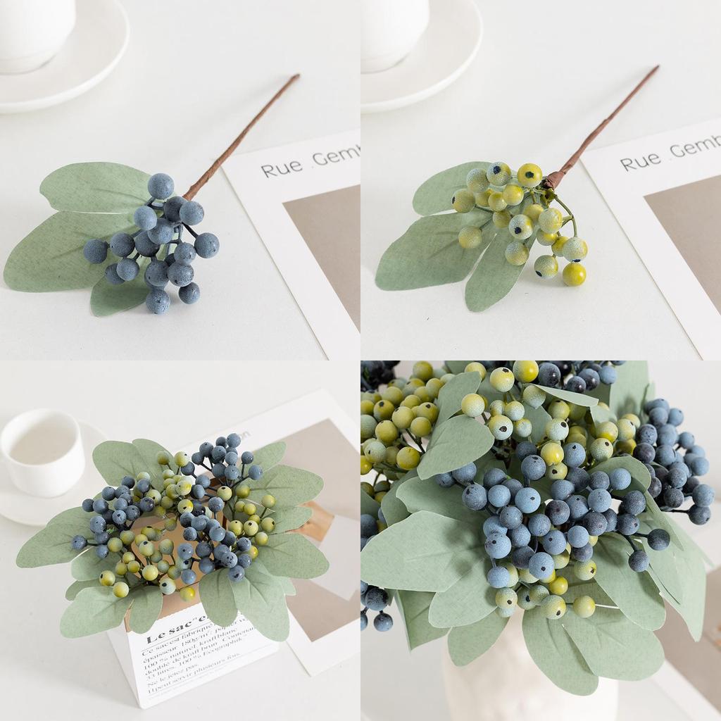 Artificial Blueberry And Green Faux Flower Arrangement For Home Decor And Wedding Centerpieces