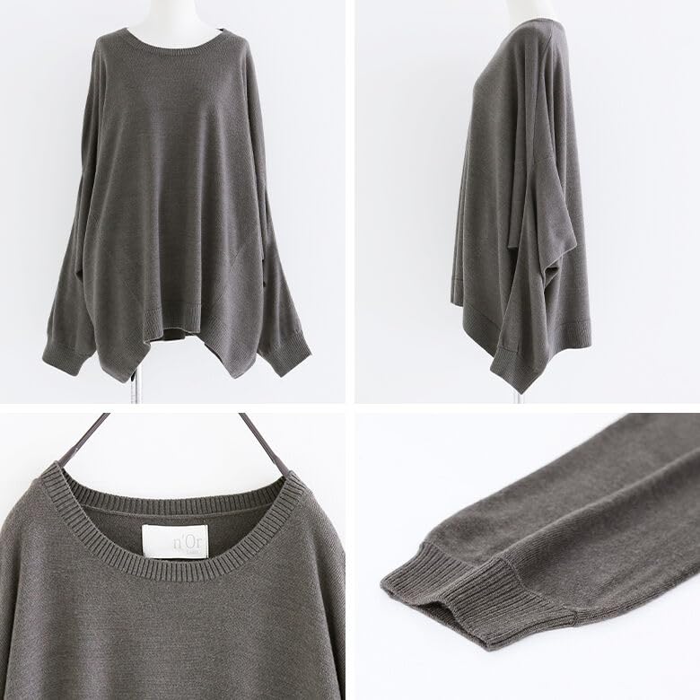 Oshare Walker Touch Modified Dolman Knit Long Crew Modified Cashmere Solid tkn0176 n'OrLABEL [Cashmere Knit] Women's Fall/Winter Top, Sleeve, Neck,