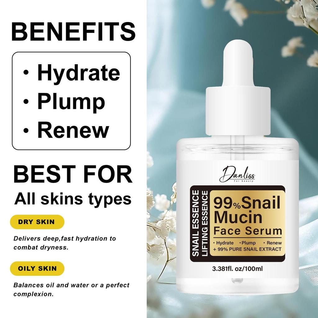 99% Snail Mucin Face Serum-Moisturizing And Soothing The Skin-Suitable For All Skin Types, 100ml