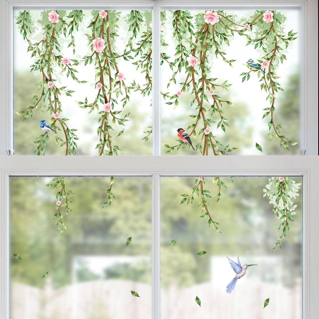 Dj8023 Adesivo Creativo Pianta Verde Vite Farfalla Fiore Finestra Adesivo Finestra Vetro Casa Adesivo Murale Visivo A Doppia Faccia