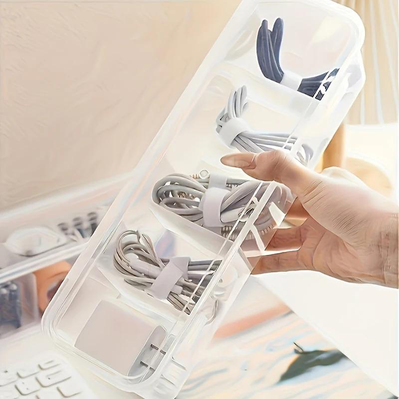 Transparent Cable Organizer with Lid, Dust-Proof Storage Case, Card Organizer, and Clutter-Clearing Battery Holder for Office
