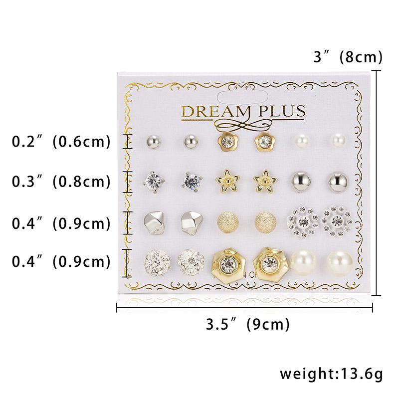 12 Pairs/set Classic Crystal Stud Earring Sets Women's Round Ball Metal Pearl Flower Earrings For Women Girl Gift Mixed Jewelry