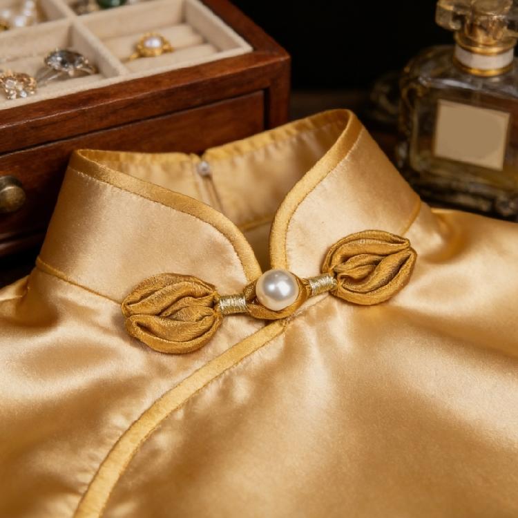 5Pcs Pearls Embellished Flower Shape Cheongsam Button Decorative Chinese Knot Button For Dress Cloaks Coat Sewing Craft