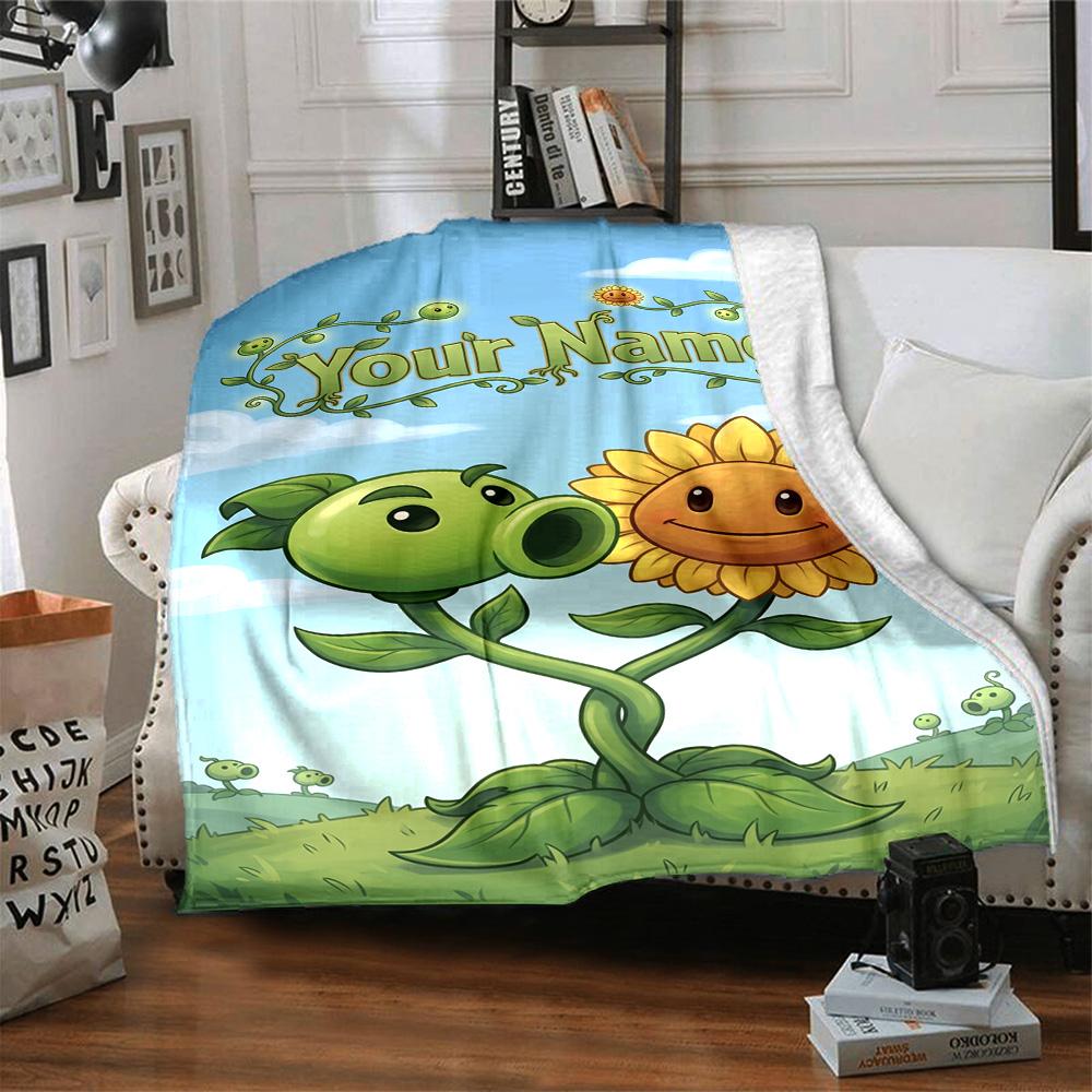 Plants Vs. Zombies Customize Text Blanket Lightweight Customizable Blanket Soft Cozy Versatile for Bed Bedding Sofa Living Room