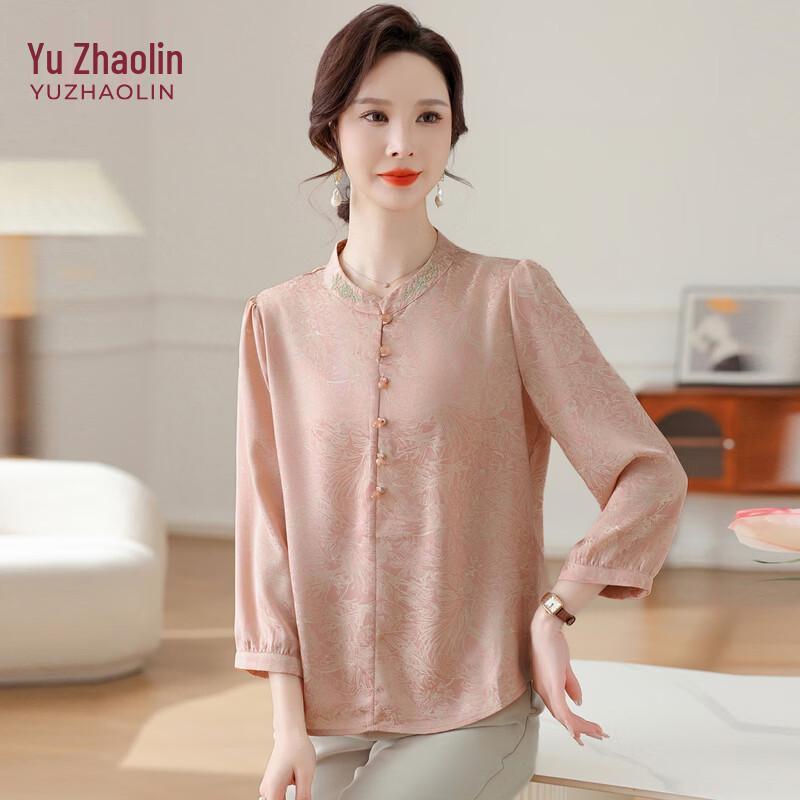 YUZHAOLIN Mid-Aged Women s New Chinese Style Floral Summer Blouse XL
