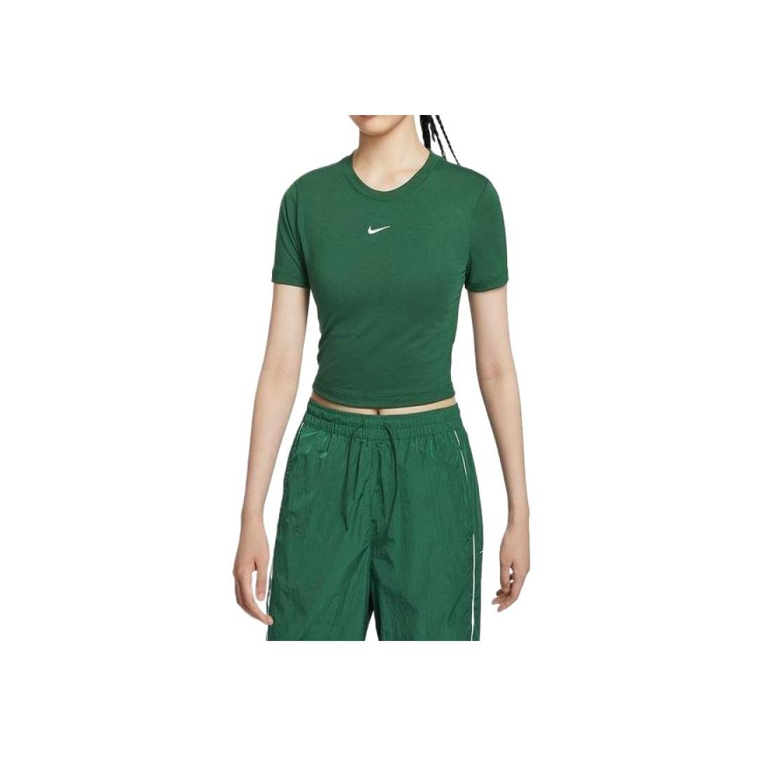 

Nike Essential Slim Crop Удобная спортивная футболка с коротким рукавом с логотипом для женщин, топы зеленого цвета FB2874-341 S