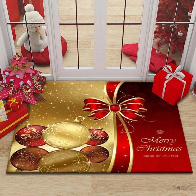 Merry Christmas Home Entrance Decoration Carpet Santa Claus Elk Print Floor Mat Door Mat Living Room Bathroom Non-Slip Carpet