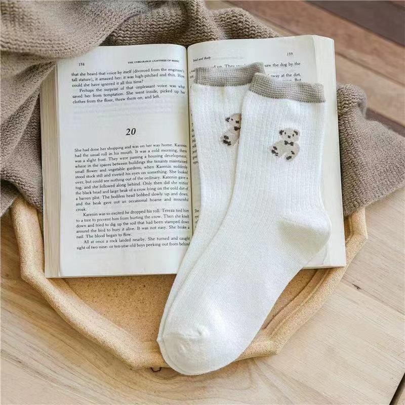 5 Pairs of Socks WOMEN'S Spring and Summer Thin Solid Color Teddy Bear Cartoon Boat Socks