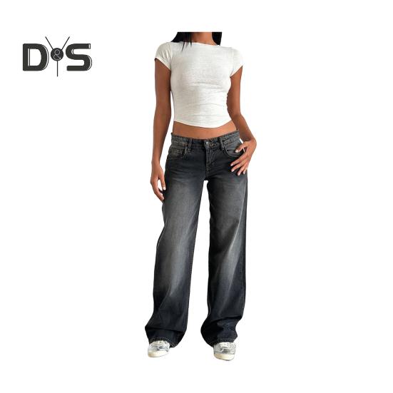 

Женские брюки с карманами, с низкой талией, прямые, широкие, с застежкой-молнией, длинные, для повседневной носки и путешествий M серый