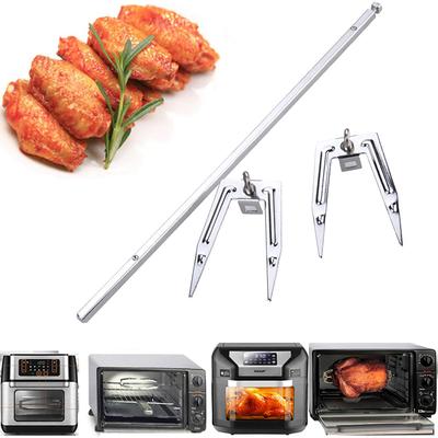 Bratenständer aus Edelstahl, Hähnchenspieß, Kochofen und Luftfritteuse, Drehspieß-Zubehör, Grillgabel für gegrilltes Huhn, Camping-Werkzeug