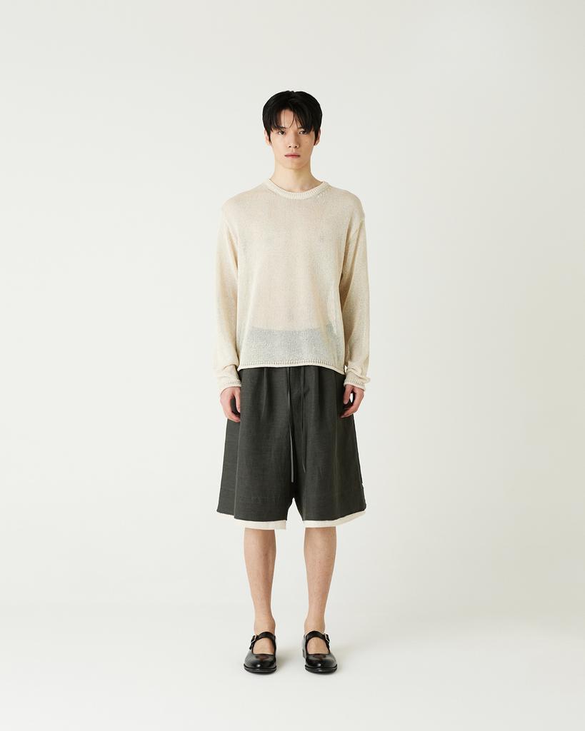 Diaendeukweseucheon Linen Blend Crewneck Knit Top / Beige