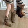New Style Luxury Women's Spring and Autumn Retro Fashion Style Boots Thick Heel Long Tube Slim Stacked Middle Tube Boots