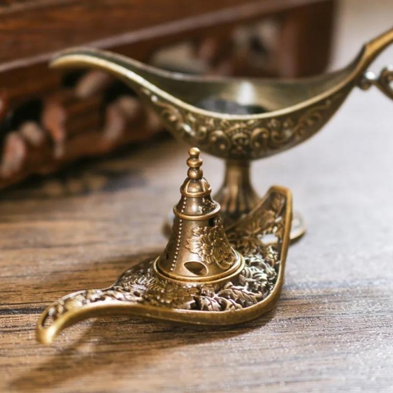 Antiker Aladdins Wunderlampe geformter Räuchergefäß Metall Hohlgeschnitzt Aromaofen Vintage Exquisit Langlebig Wohnkultur