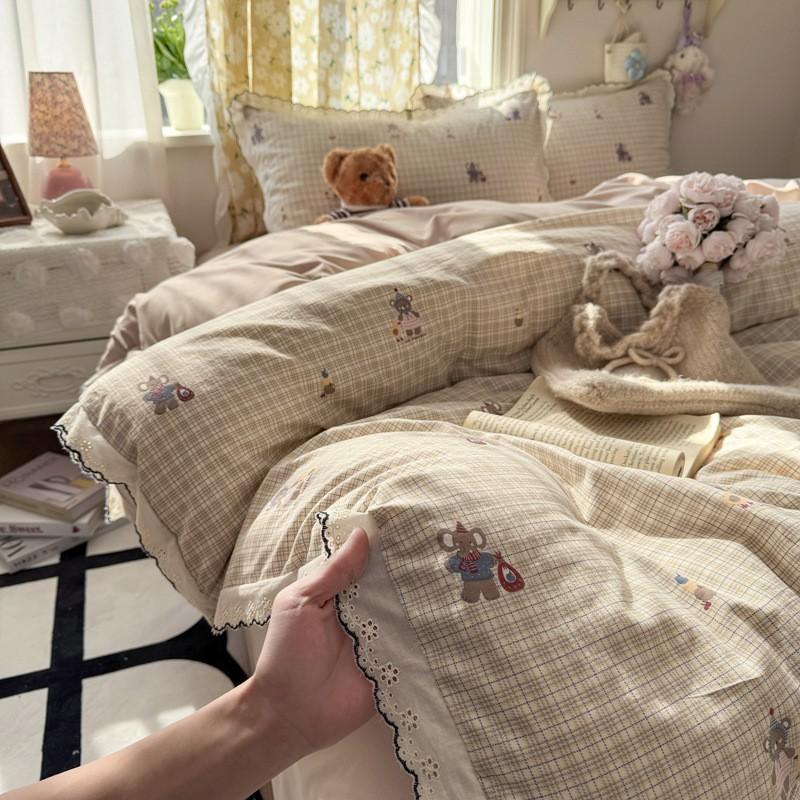 2026 Faux Cotton Washed Lace Bedding Set Floral Duvet Cover