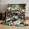 Mount Fuji and Cherry Blossom Scene Patterned Blanket, Flannel, Suitable for All Seasons, Home Decor, Warm and Cozy