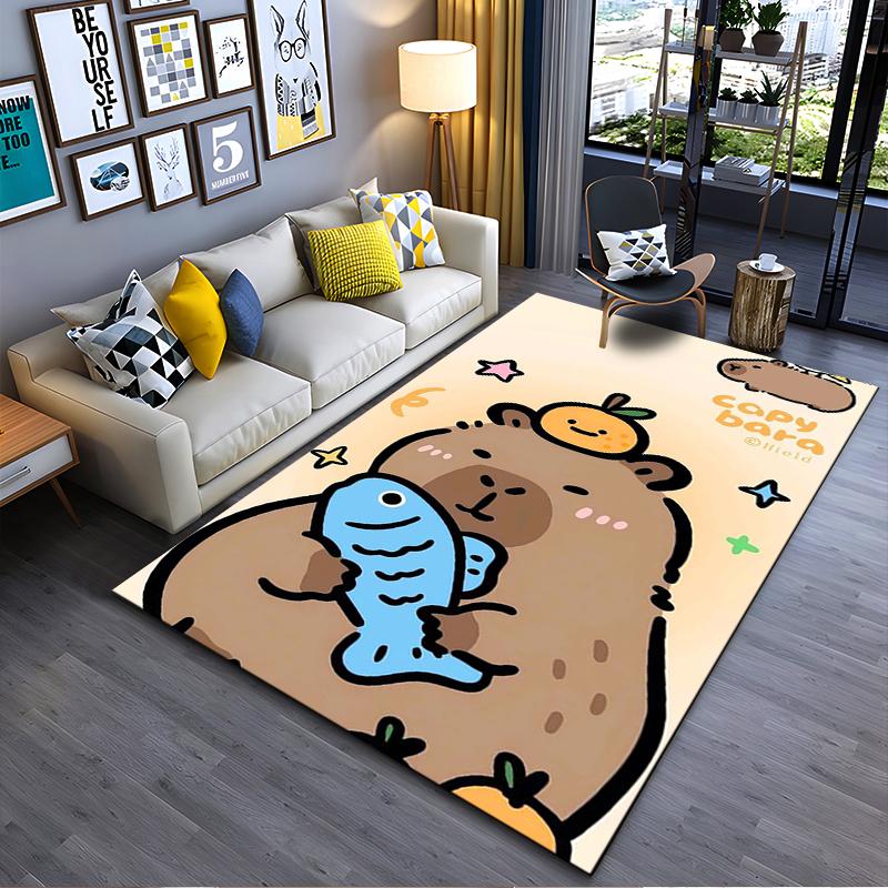 

Cute Cartoon Capybara Holding Fish Printed Carpet for Living Room Suitable for use as an anti-slip for living room bedroom sofas 40x60cm( 15x23in )