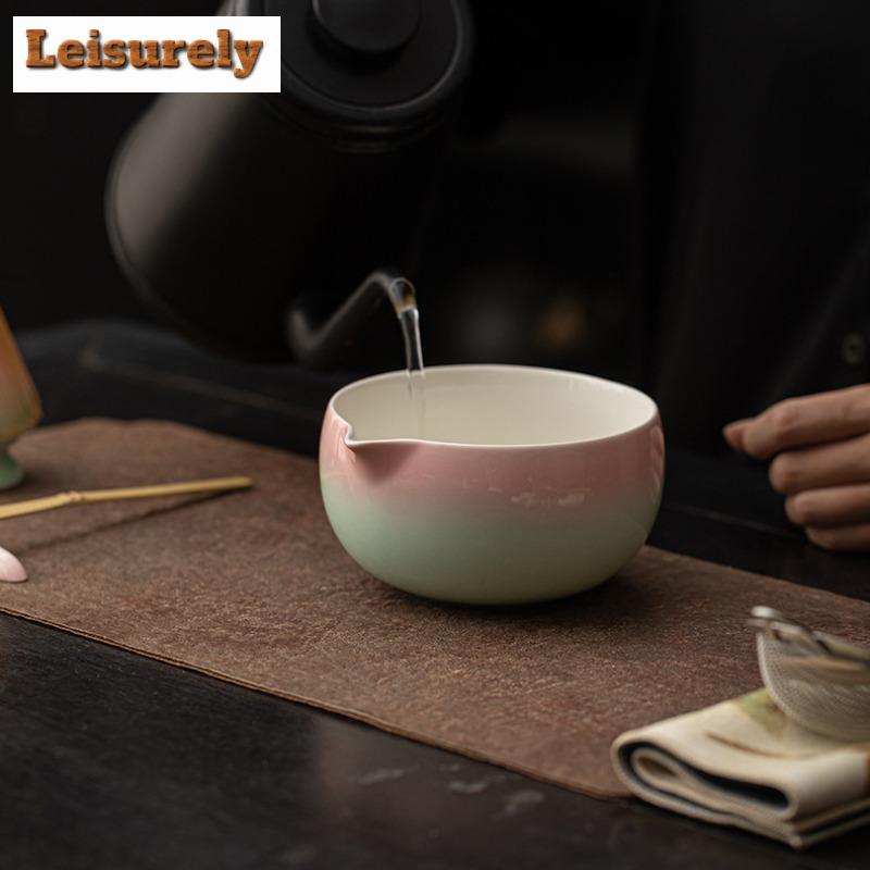 Glossy Gradient Pink Green Tea Set Complete Set Traditional Tea Brush Japanese Matcha Set Kit Tea Brush Stand Tea Ceremony Craft