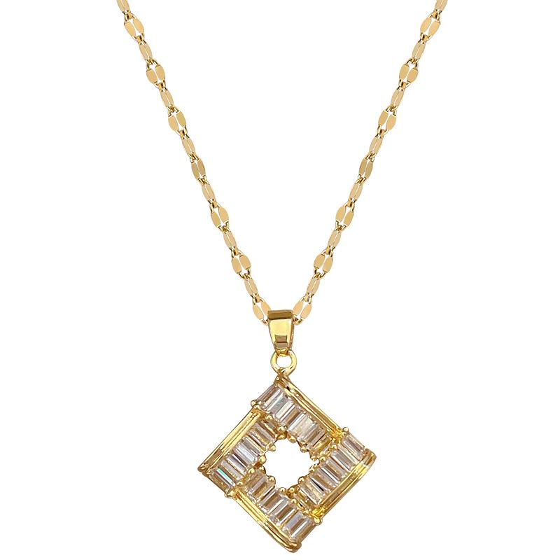 Titanium Steel Necklace & Earring Set: Luxurious Diamond Geometric Cube Design for Elegant Banquets