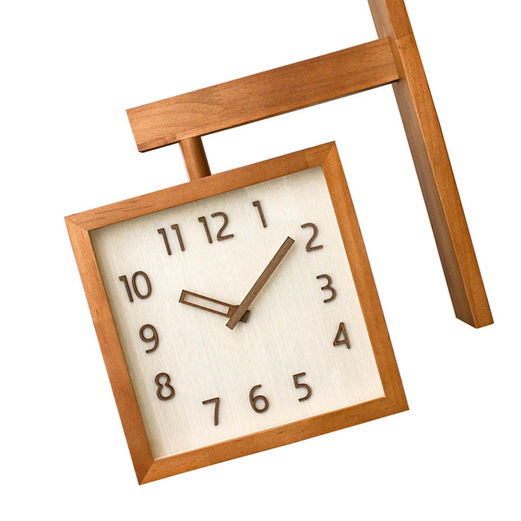 Wall Clock Simple Silent Square Double Sided Clock Wooden Decorative Corner Clock for Living Room