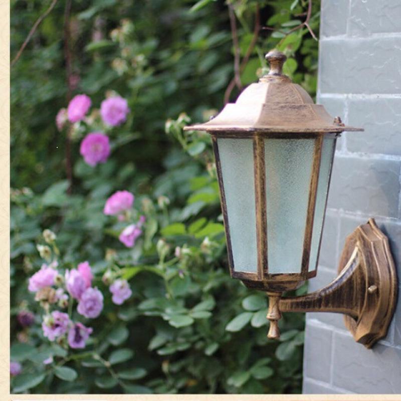 European Retro Hexagonal Outdoor LED Wall Lamp, Waterproof, Antique Bronze/Black Finish for Balcony Decoration.