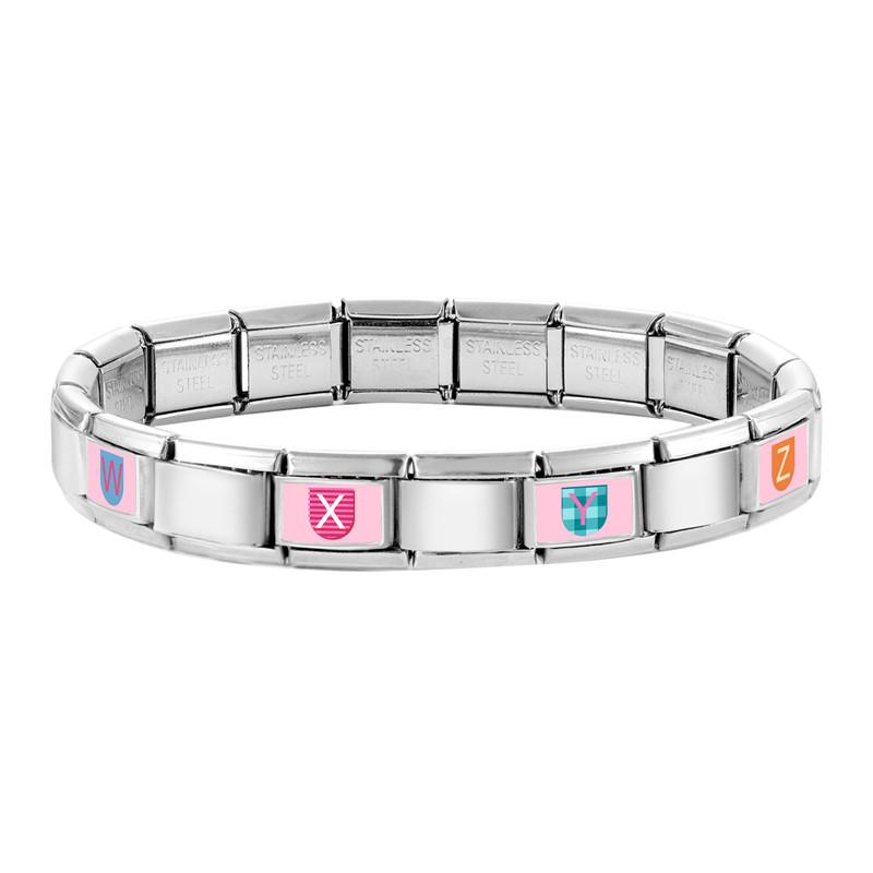 New Lovely 26 English Letter Pink Italian Charm Links Fit 9MM Stainless Steel Bracelet Women Men DIY Birthday Making Gift