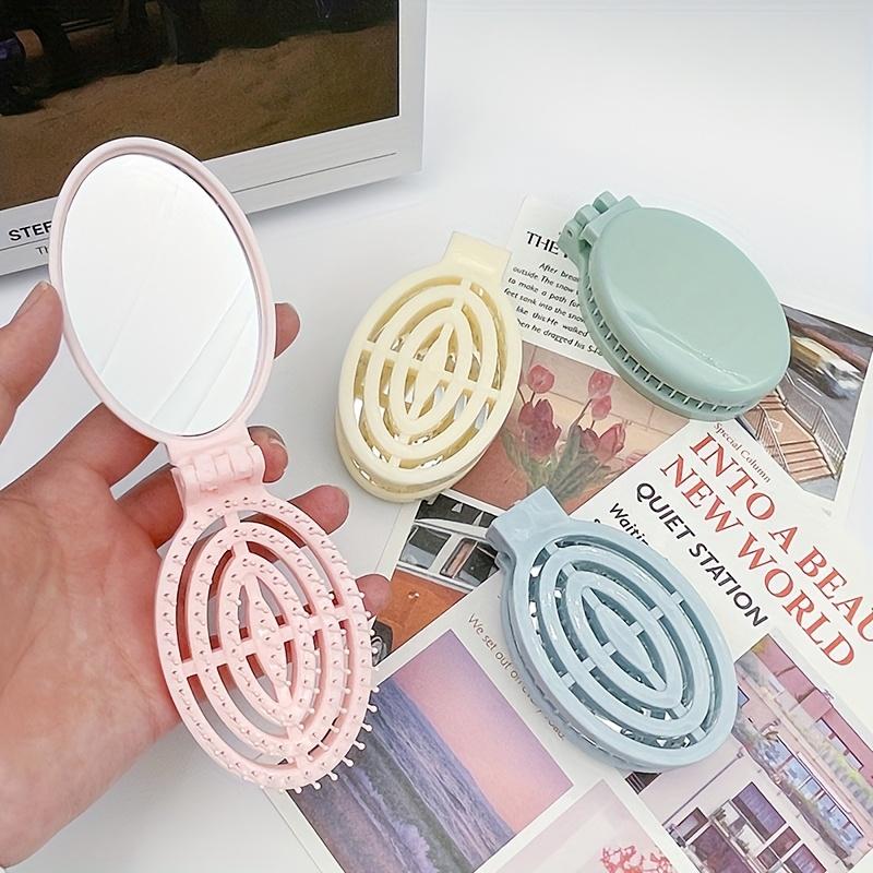 1pc Lightweight Portable Folding Hairbrush with Mirror | Durable ABS Plastic, Round Handle, Travel, Outdoor, Office, School Use