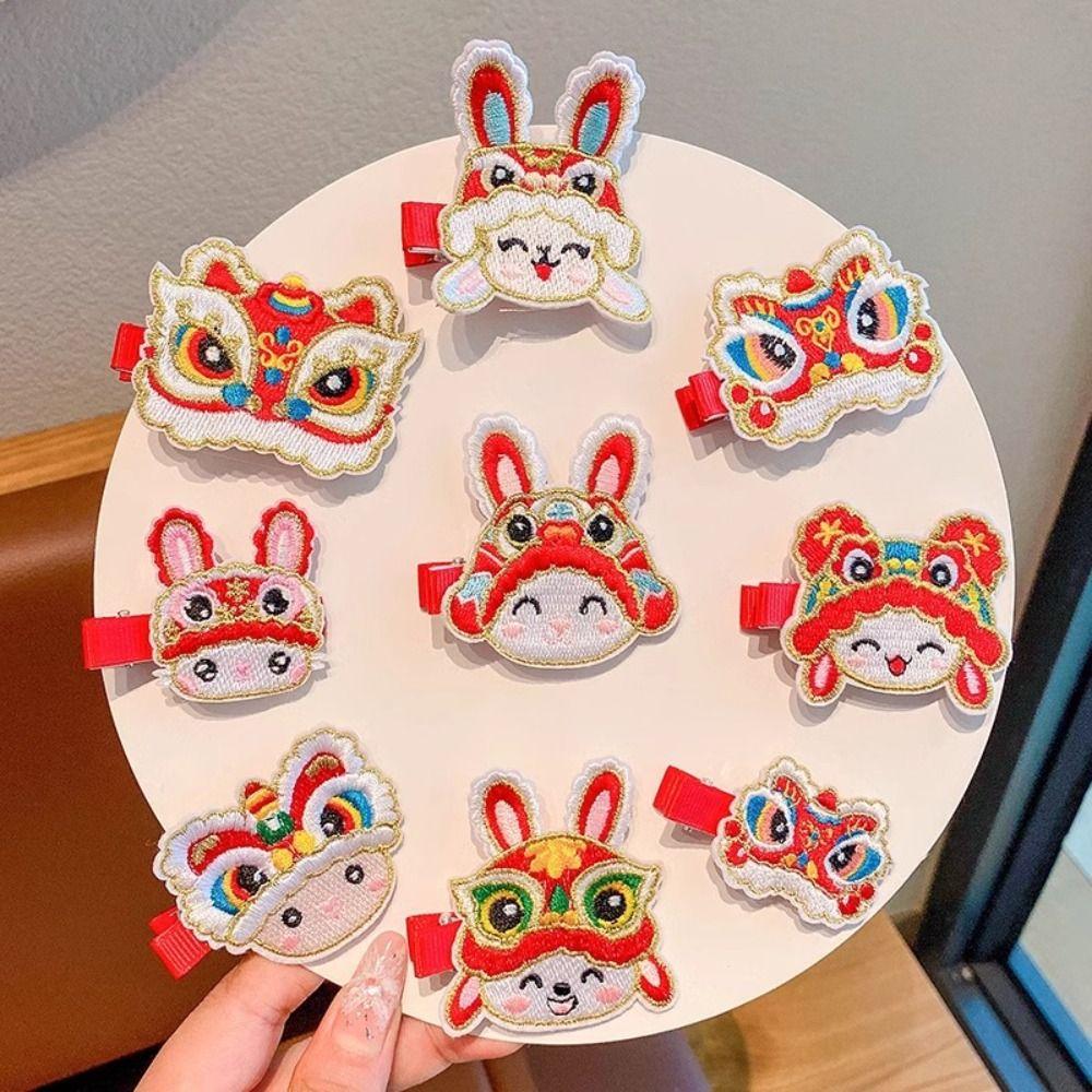 Mascot Dragon Children Red Hairpin Embroidery Hanfu Hair Sticks Chinese New Year Headwear  Children