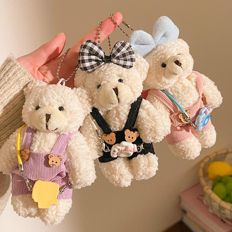 Cute Bear Plush Doll Pendant: Heart Backpack Charm for Girls