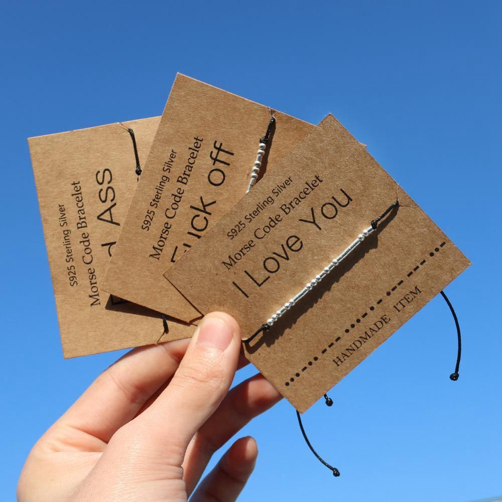 Gifts Beads Chain Silver Morse Code Bracelet Friendship Cuff Bangle Fuck Off I LOVE YOU BFF Ohana