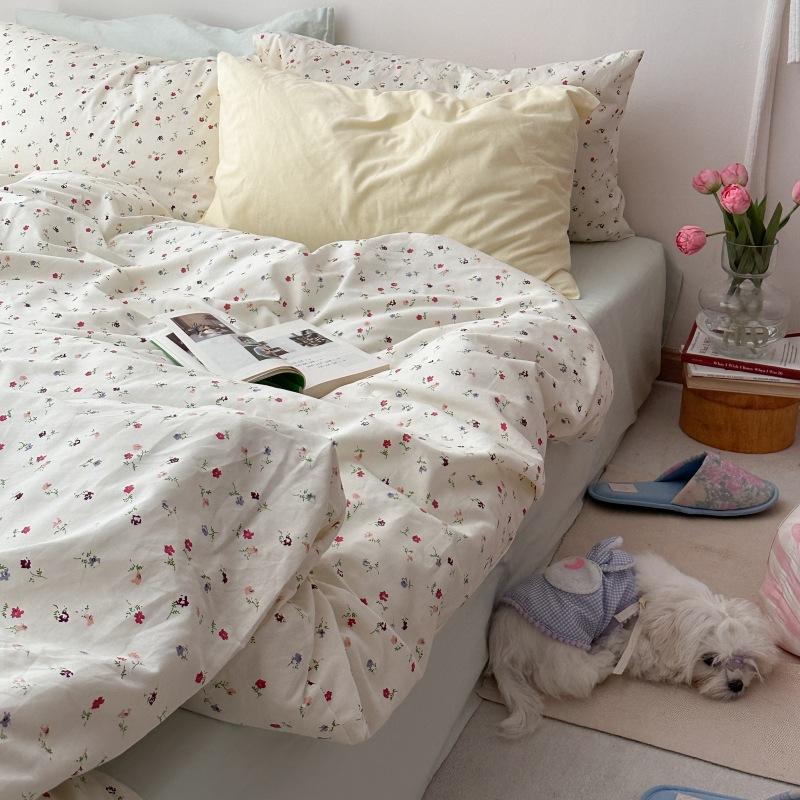 French Style Retro Printed Bedding Rural Style Duvet Cover Solid Color Dust-proof and Easy To Clean Mattress Protective Covers Envelope Pillowcase