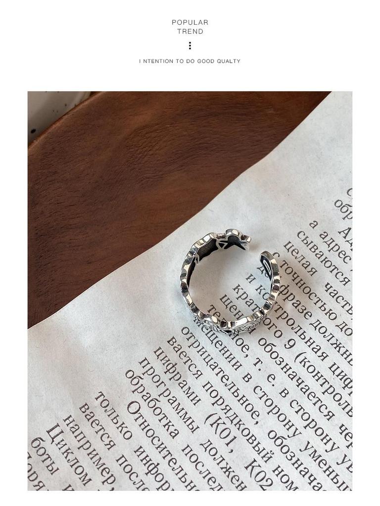 S925 Sterling Silver Graffiti Gingerbread Man & Bear Christmas Ring: Women's Retro Open Index Finger Style