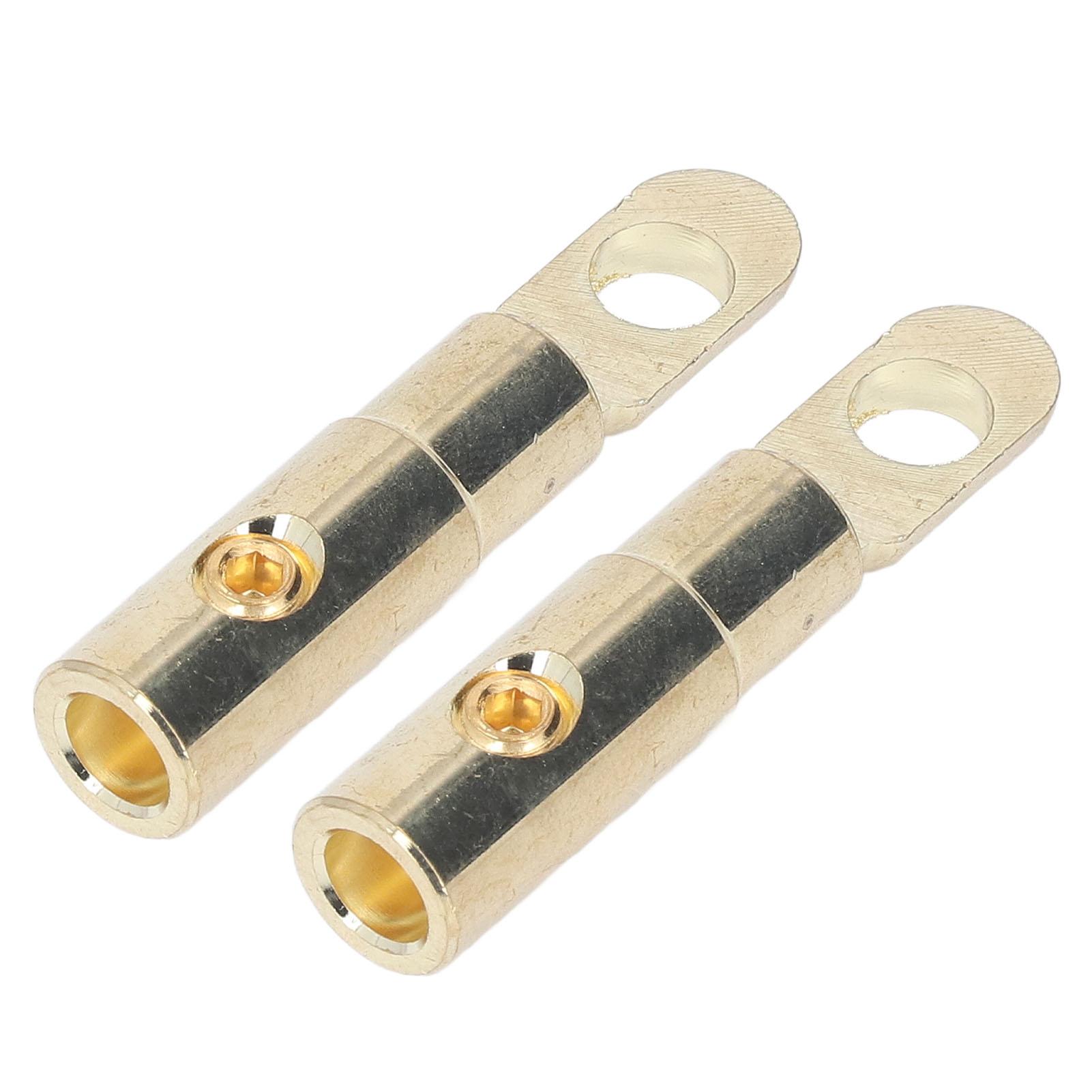 Pair Power Battery O Ring Terminals Brass Gold Plated High Accuracy Welding Free Audio Modification 8GA for 8‑10GA brass