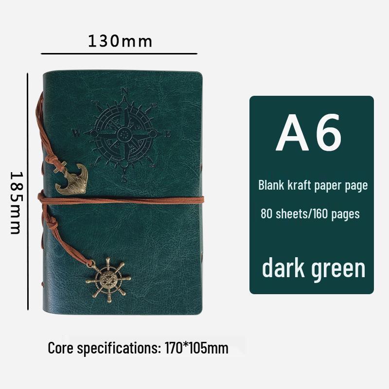 Large Pirate Leather Cover Retro Loose-Leaf Notebook with Multicolor Strap