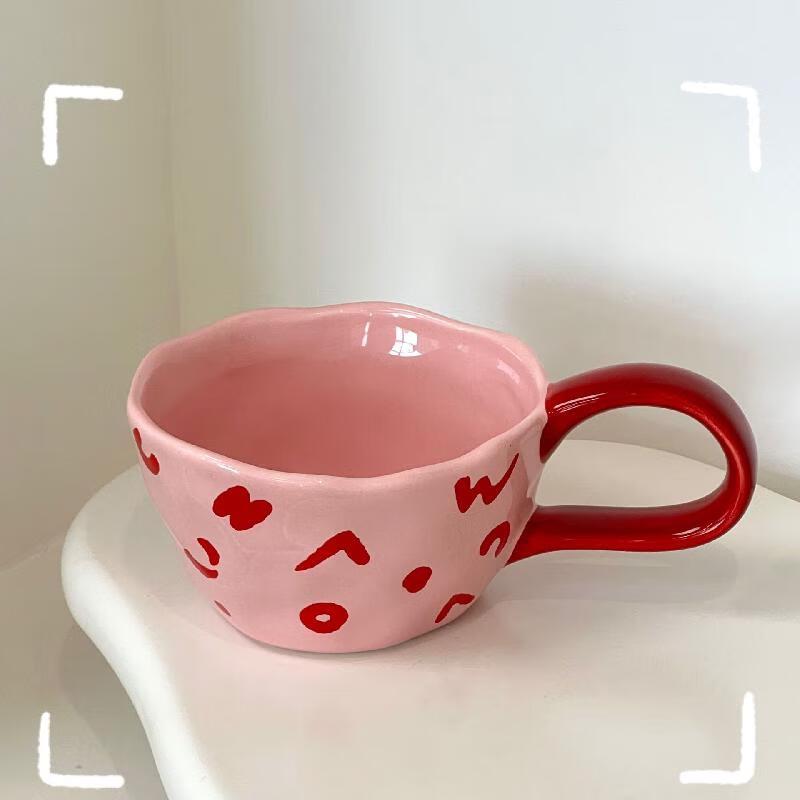 Korean Style Red Letter Ceramic Mugs
